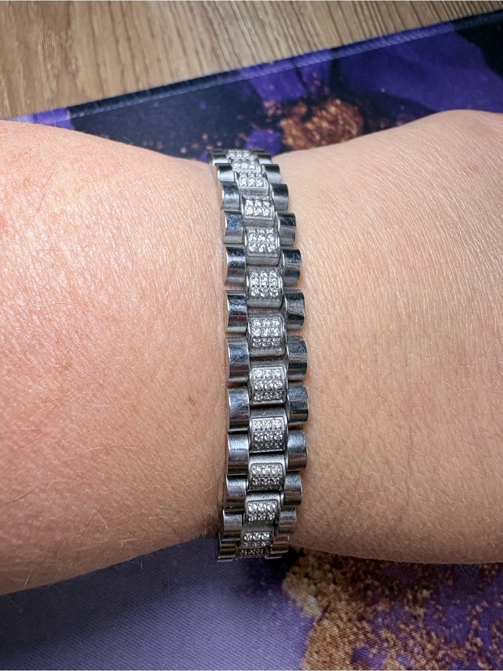 Sterling Forever Silver CZ Accent Watch Band Chain Bracelet $94 retail